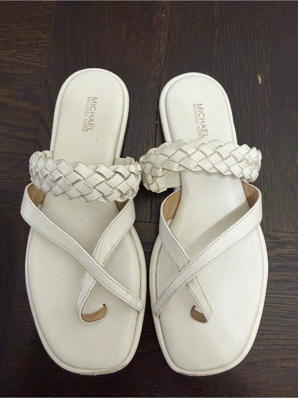 MICHAEL Michael Kors White Braided-Accent Slide Sandals